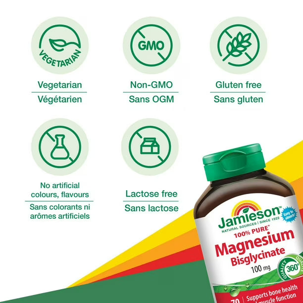Jamieson 100% Pure Magnesium Bisglycinate 100mg