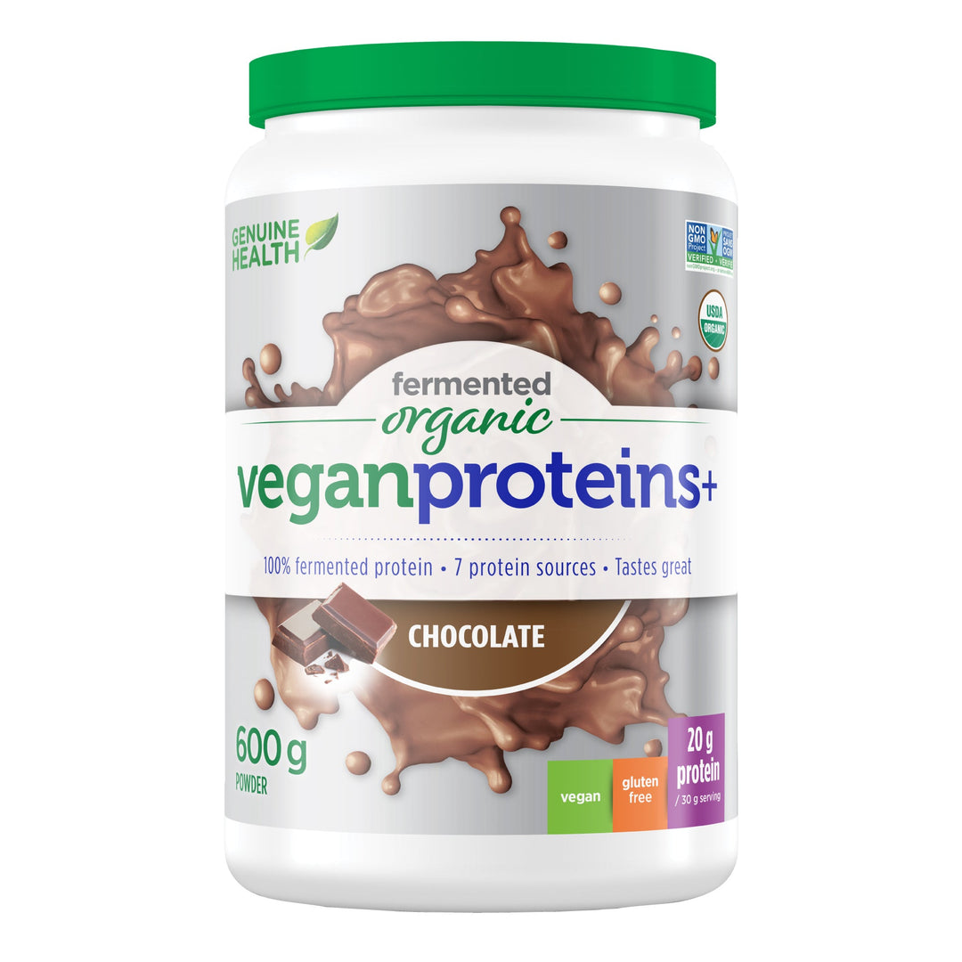 Genuine Health Fermented Organic Vegan Proteins+ Natural Chocolate - 600g