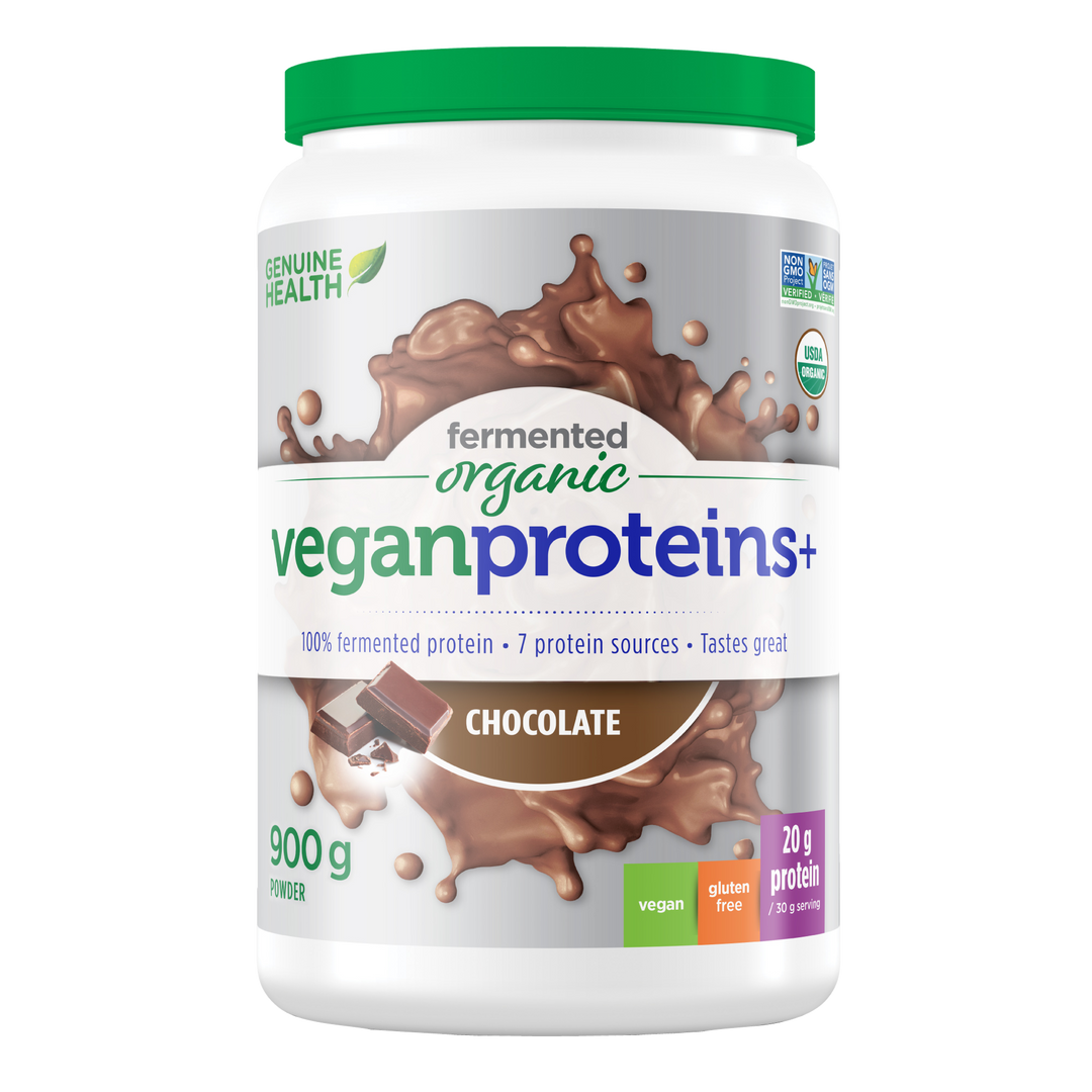 Genuine Health Fermented Organic Vegan Proteins+ Natural Chocolate - 900g