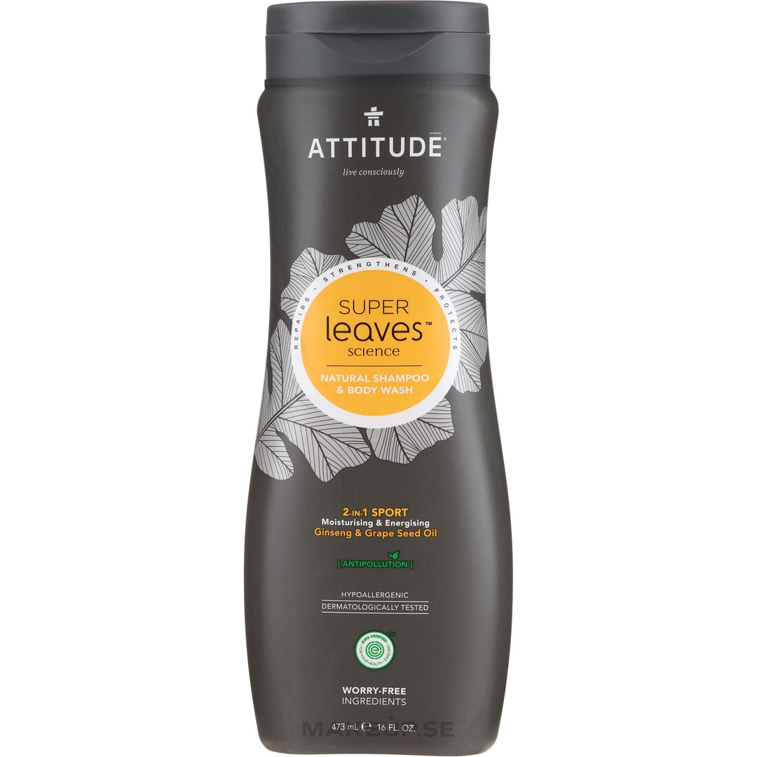 LIQUIDATION - Attitude® Super Leaves™ 2-in-1 Shampoo and Body Wash Sport Ginseng & Grapeseed Oil - FINAL SALE/NO RETURNS***