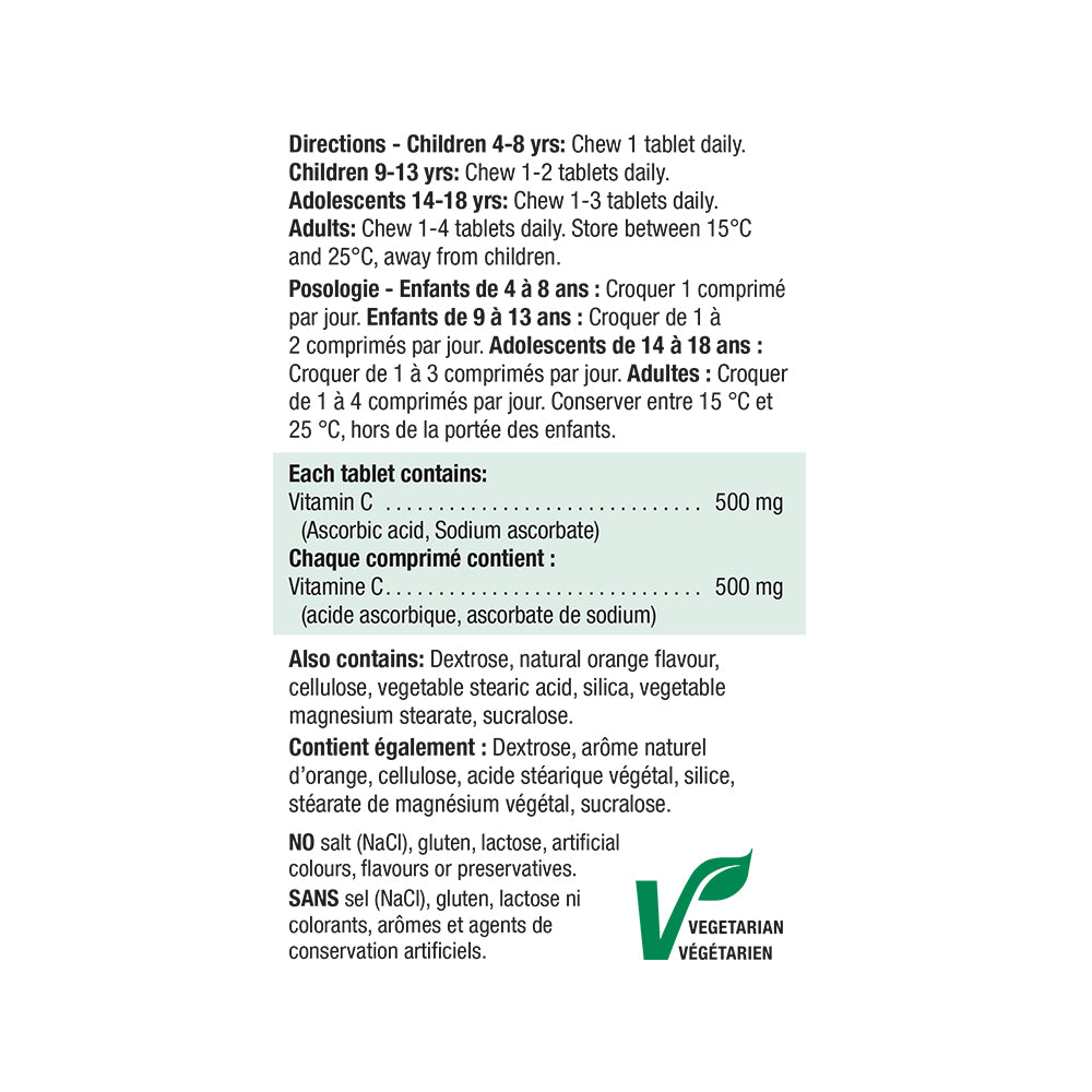 Jamieson Chewable Vitamin C 500 mg Natural Tangy Orange Flavour