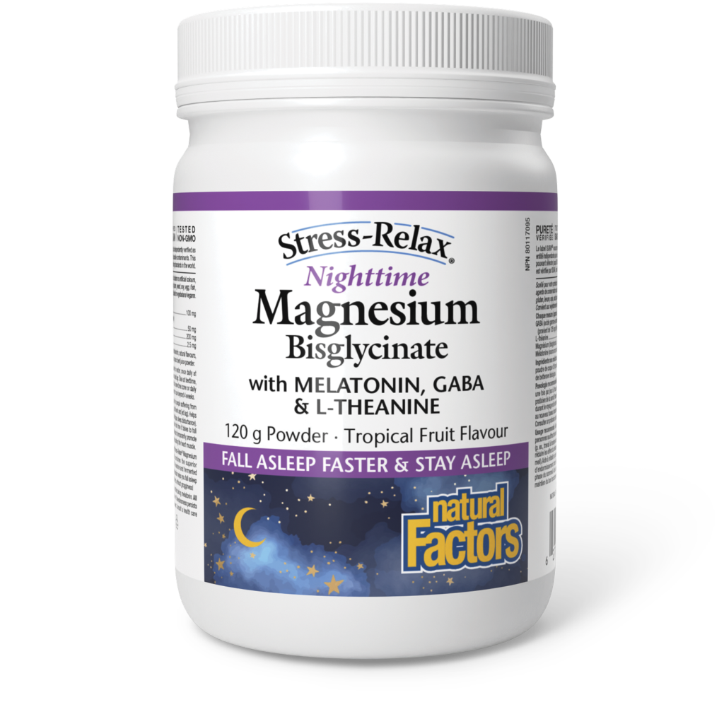 Natural Factors Stress-Relax Nighttime Magnesium Bysglycinate Tropical Fruit - 120g