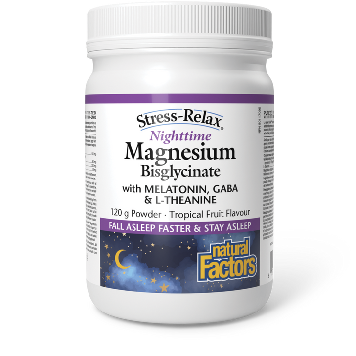 Natural Factors Stress-Relax Nighttime Magnesium Bysglycinate Tropical Fruit - 120g