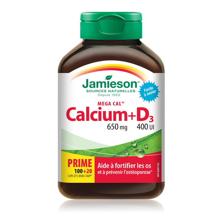 Jamieson Mega Cal Calcium + Vitamin D3 400 IU Caplets, 650 mg