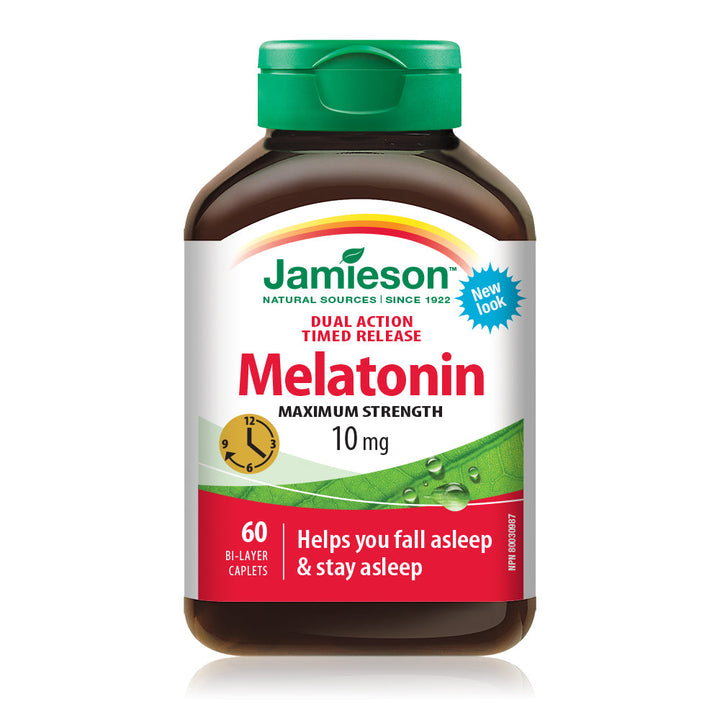 Jamieson Melatonin Maximum Strength Timed Release Dual Action Bi-Layer Caplets, 10 mg