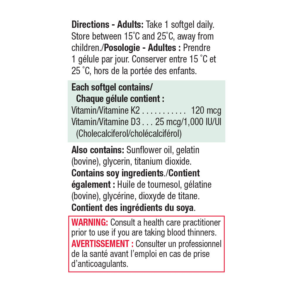 Jamieson Vitamin K2 120 Mcg + D3 1000 IU