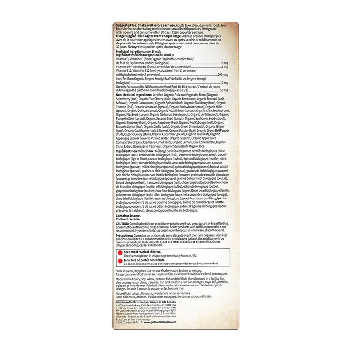 Garden of Life MyKind Organics Plant Iron & Organic Herbs Cranberry lime