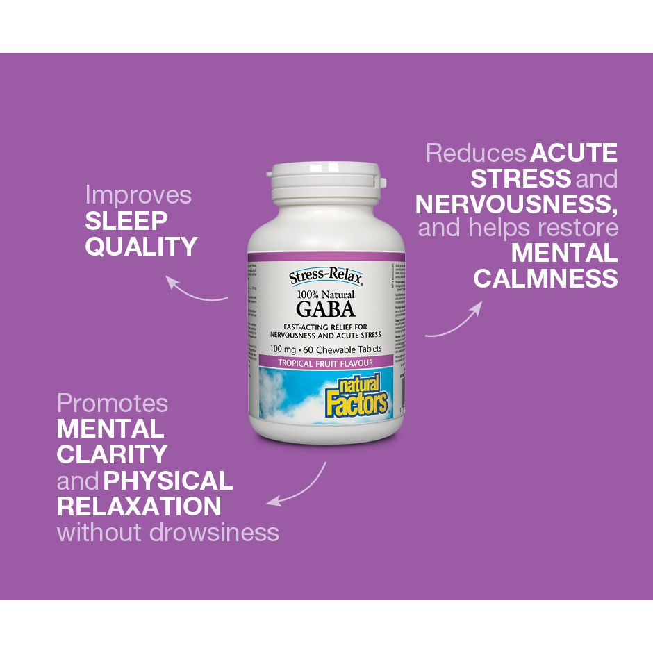 100% Natural GABA 100 mg, Tropical Fruit Flavour, Stress-Relax