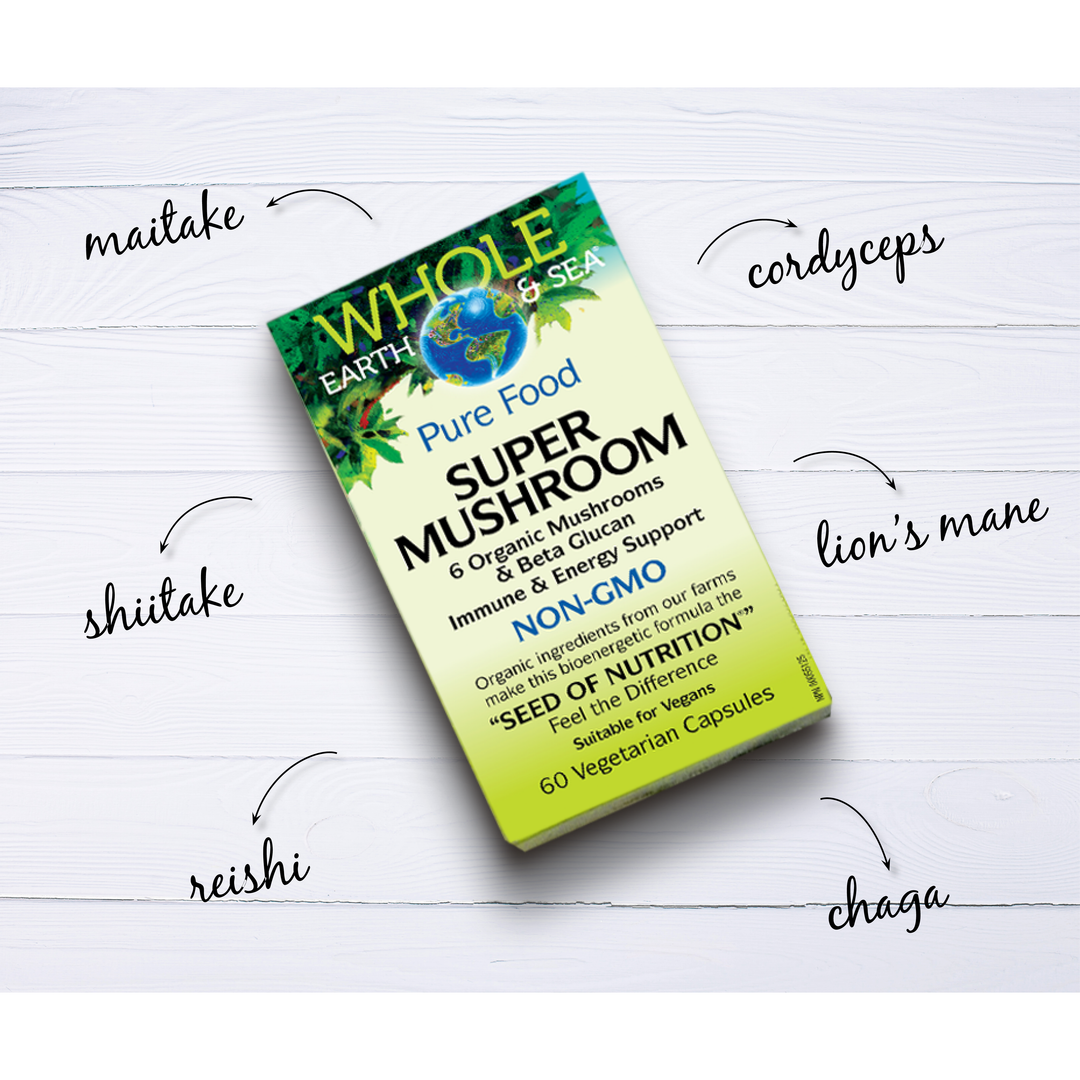 Super Mushroom 6 Organic Mushrooms & Beta Glucan, Whole Earth &
Sea® Vegetarian Capsules