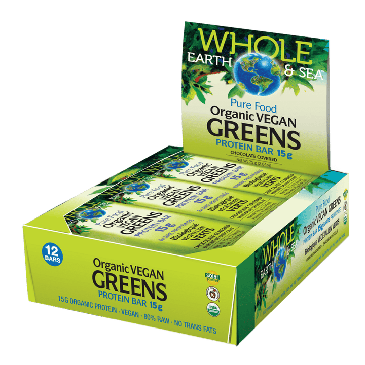 Organic Vegan Greens Protein Bar 15 g, Whole Earth & Sea Bars