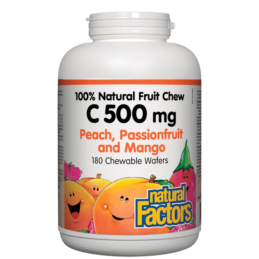 C 500 mg 100% Natural Fruit Chew, Peach, Passionfruit and Mango Chewable Wafers
