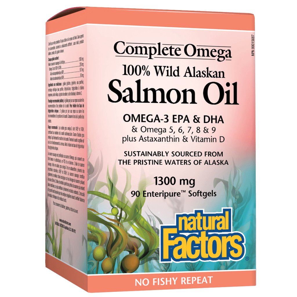 100% Wild Alaskan Salmon Oil 1300 mg, Complete Omega Enteripure Softgels