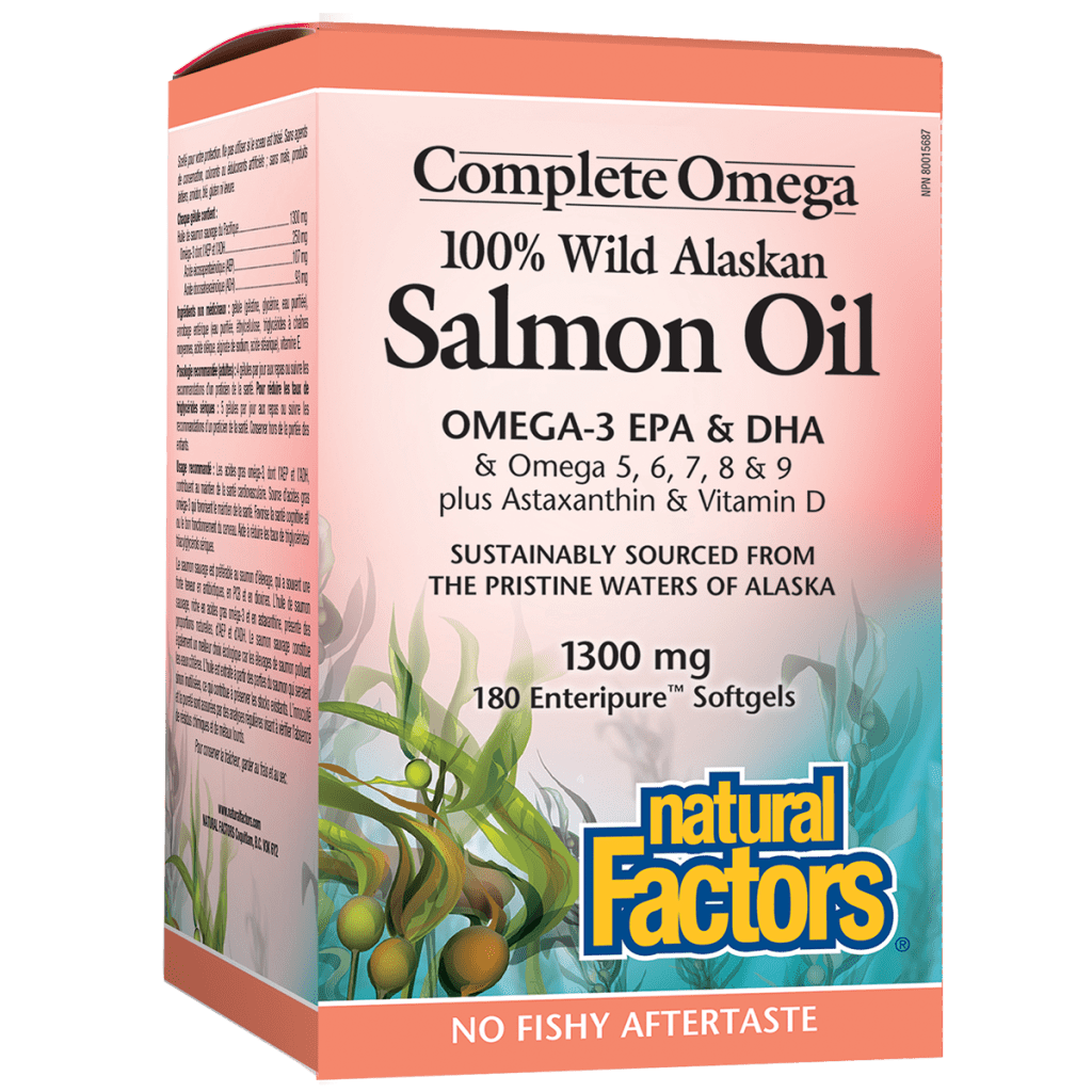 100% Wild Alaskan Salmon Oil 1300 mg, Complete Omega Enteripure Softgels