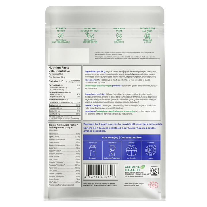 Genuine Health Fermented Organic Vegan Protein unsweetened and unflavoured