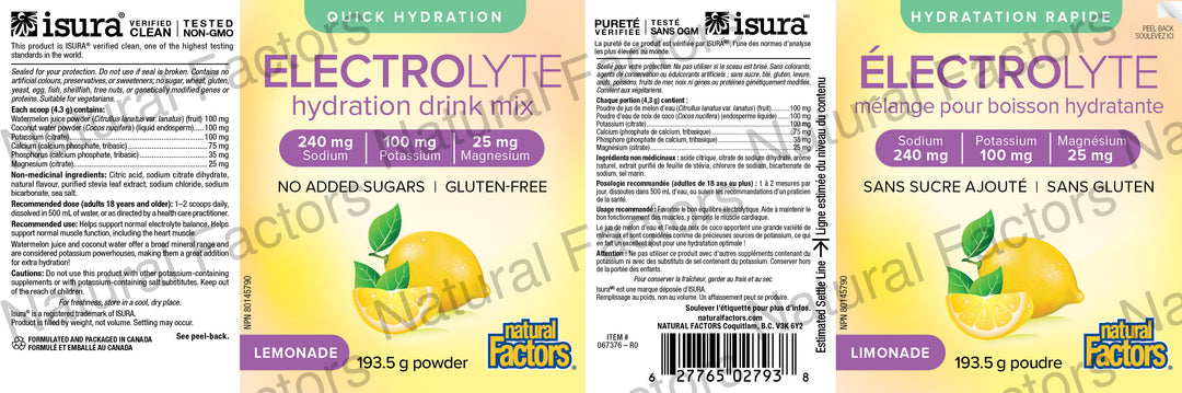 Natural Factors Electrolyte Hydration Drink Mix, Lemonade