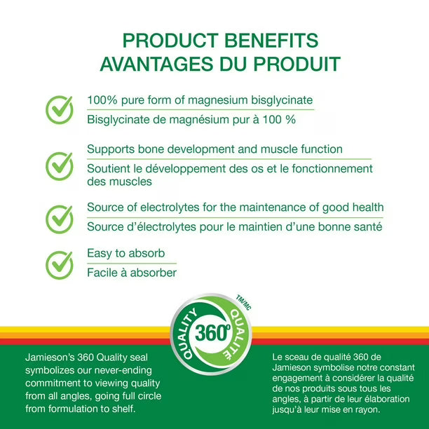 Jamieson 100% Pure Magnesium Bisglycinate 100mg