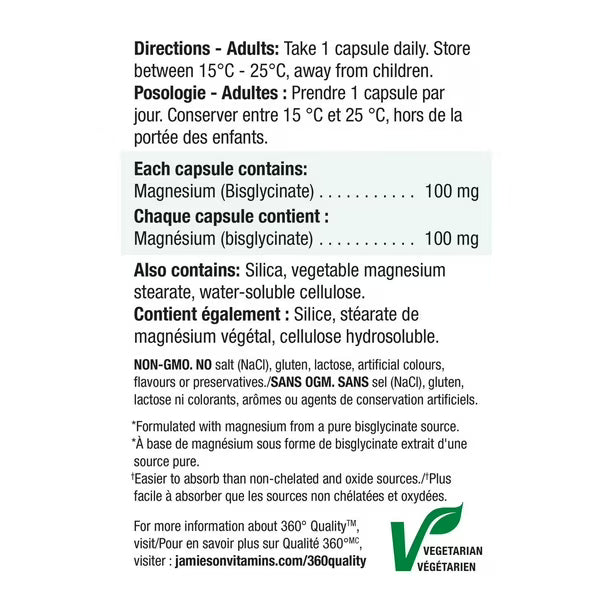 Jamieson 100% Pure Magnesium Bisglycinate 100mg