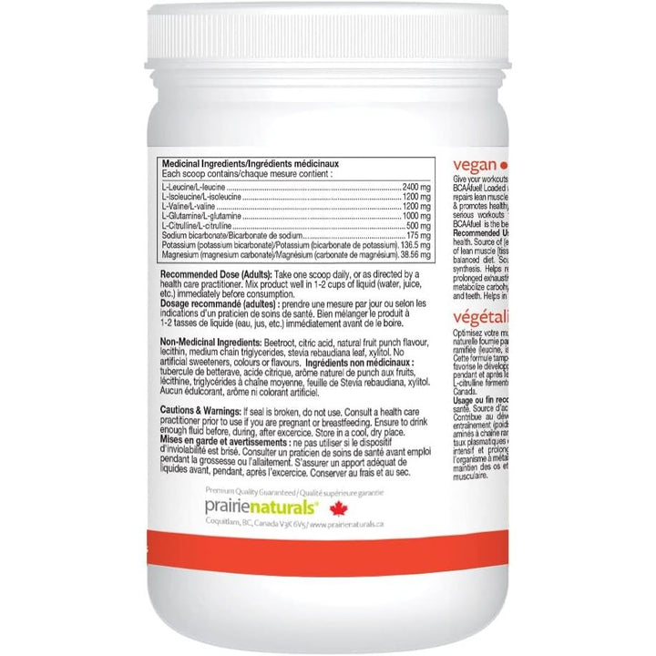 Prairie Naturals BCAA Fuel Alkaline Fruit Punch Flavour Powder