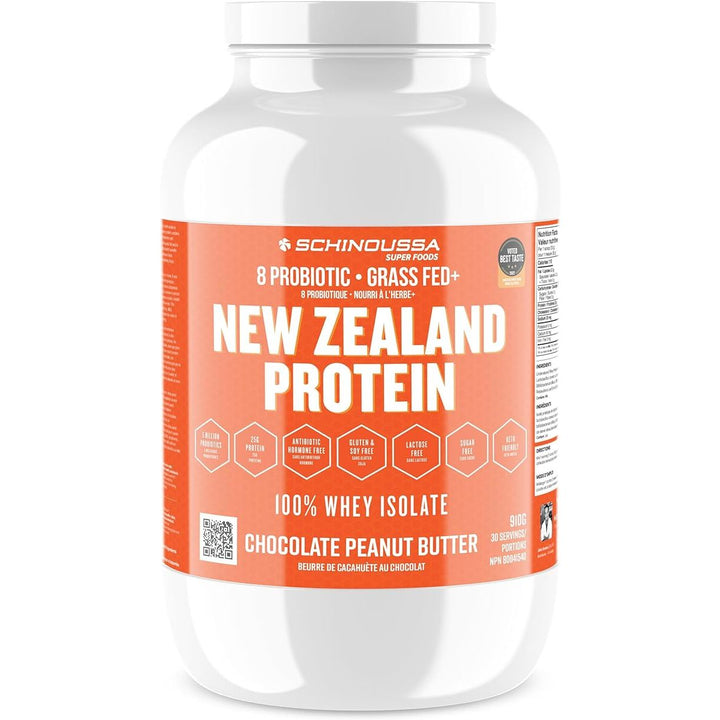 Schinoussa Probiotic Grass Fed New Zealand Whey Protein Chocolate Peanut Butter - 910 g