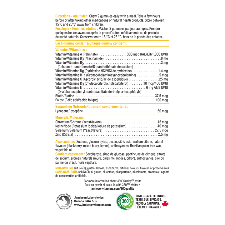 Jamieson Multi gummies for men blackberry lemon flavour