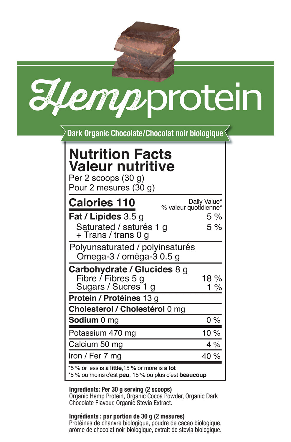 Prairie Naturals Hemp Protein Dark Organic Chocolate 400g