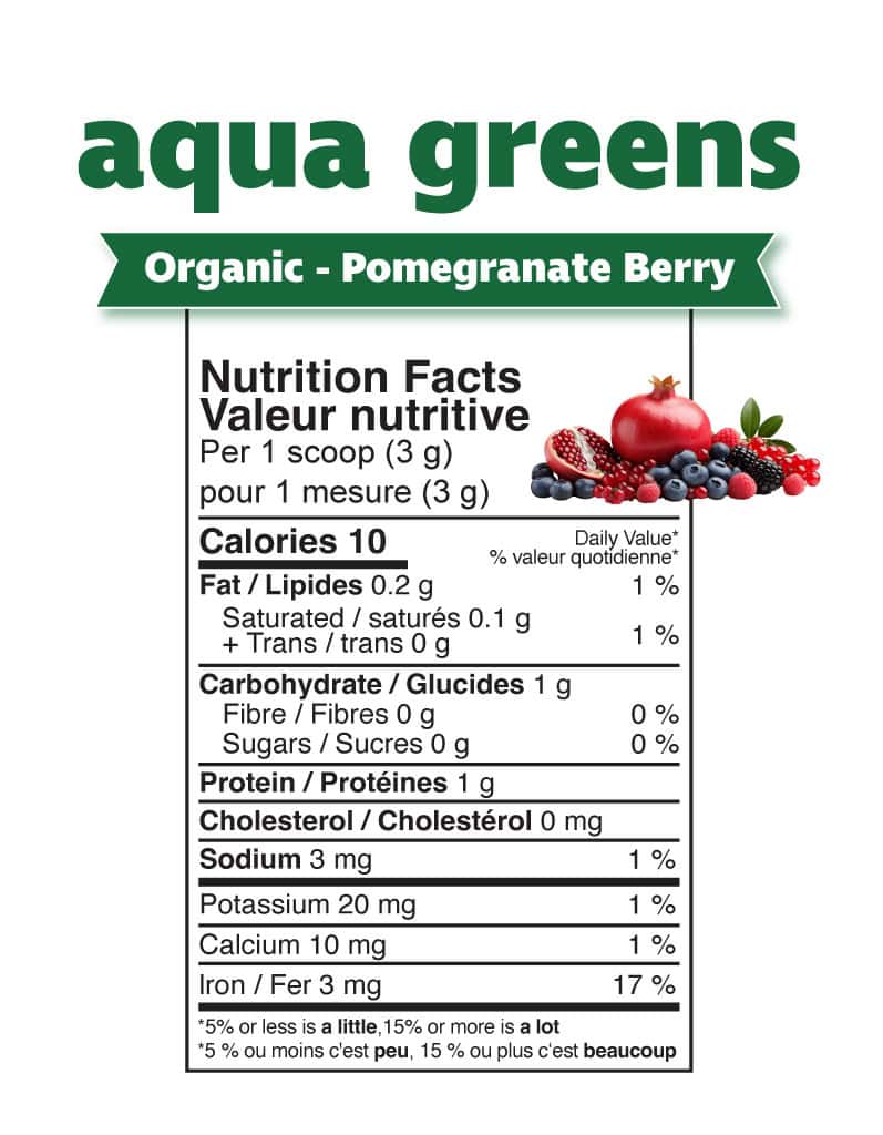 Prairie Naturals Organic Aqua Greens Powder Pomegranate Berry 200g
