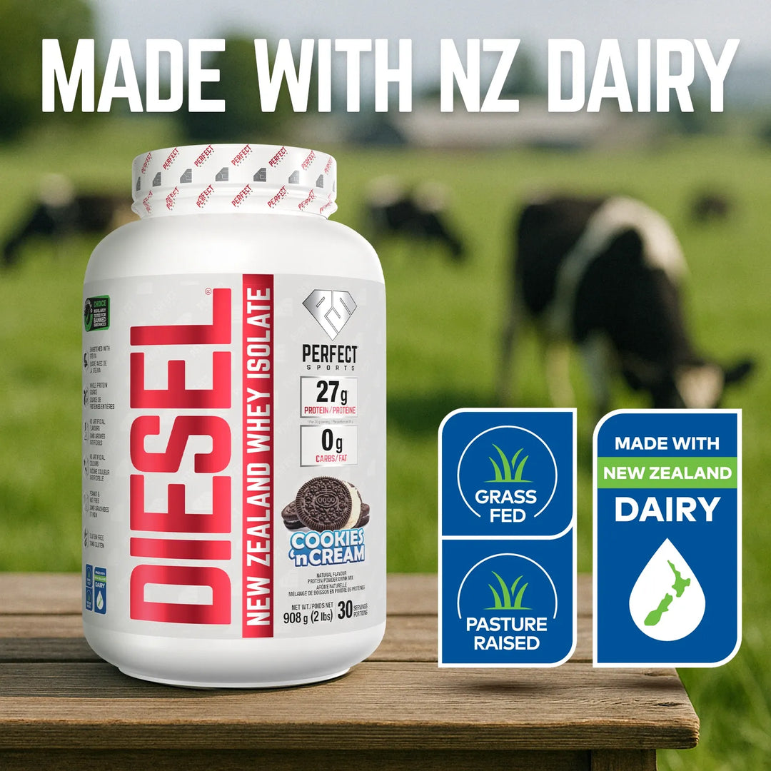 Perfect Sport Diesel New Zealand Whey Isolate, Cookies and Cream Protein Powder