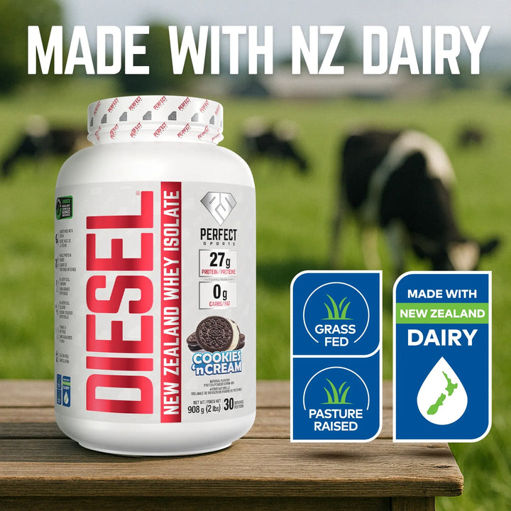 Perfect Sport Diesel New Zealand Whey Isolate, Cookies and Cream Protein Powder