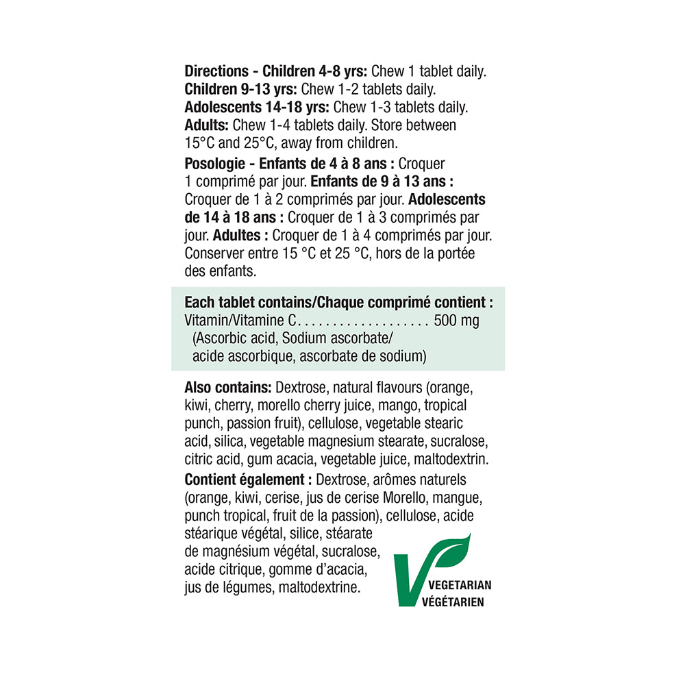 Jamieson Chewable Vitamin C 500 mg Mixed 3 Flavours