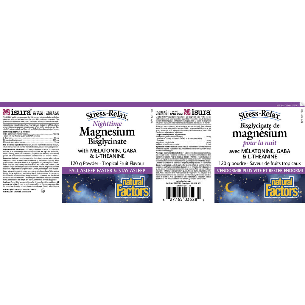 Natural Factors Stress-Relax Nighttime Magnesium Bysglycinate Tropical Fruit - 120g