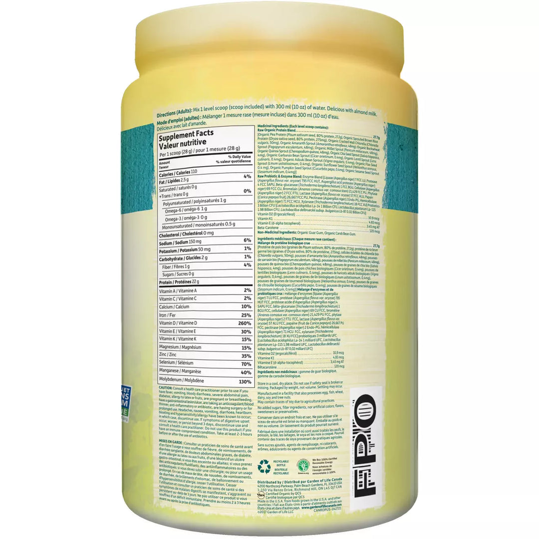 Garden of Life Raw Organic Protein, unflavored, no stevia, 568 g