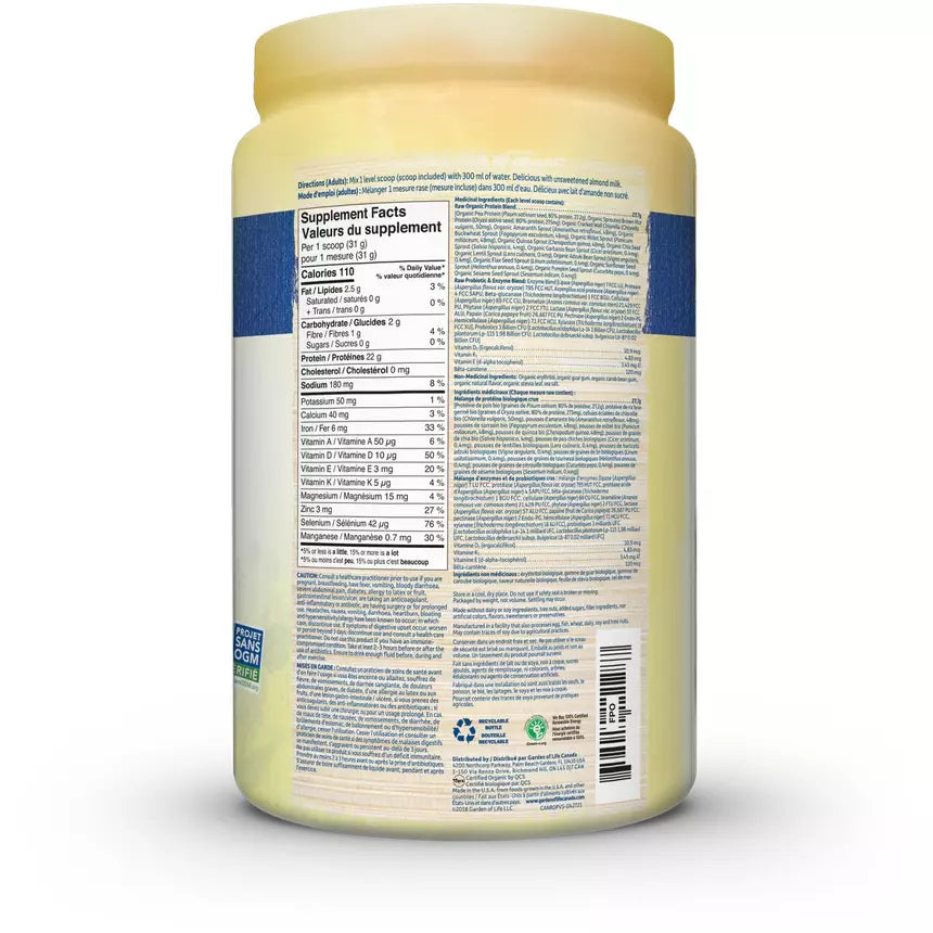 Garden of Life Raw Organic Protein, vanilla flavour, 620g