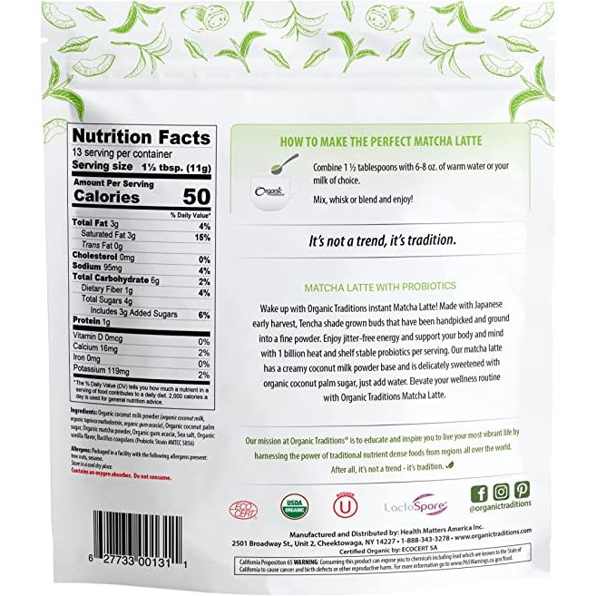 Organic Matcha Latte with Probiotics