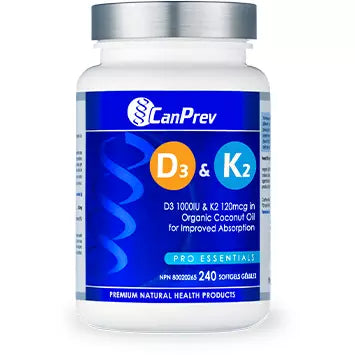 Canprev D3 & K2 1000iu & 120mcg in Organic Coconut Oil Softgels