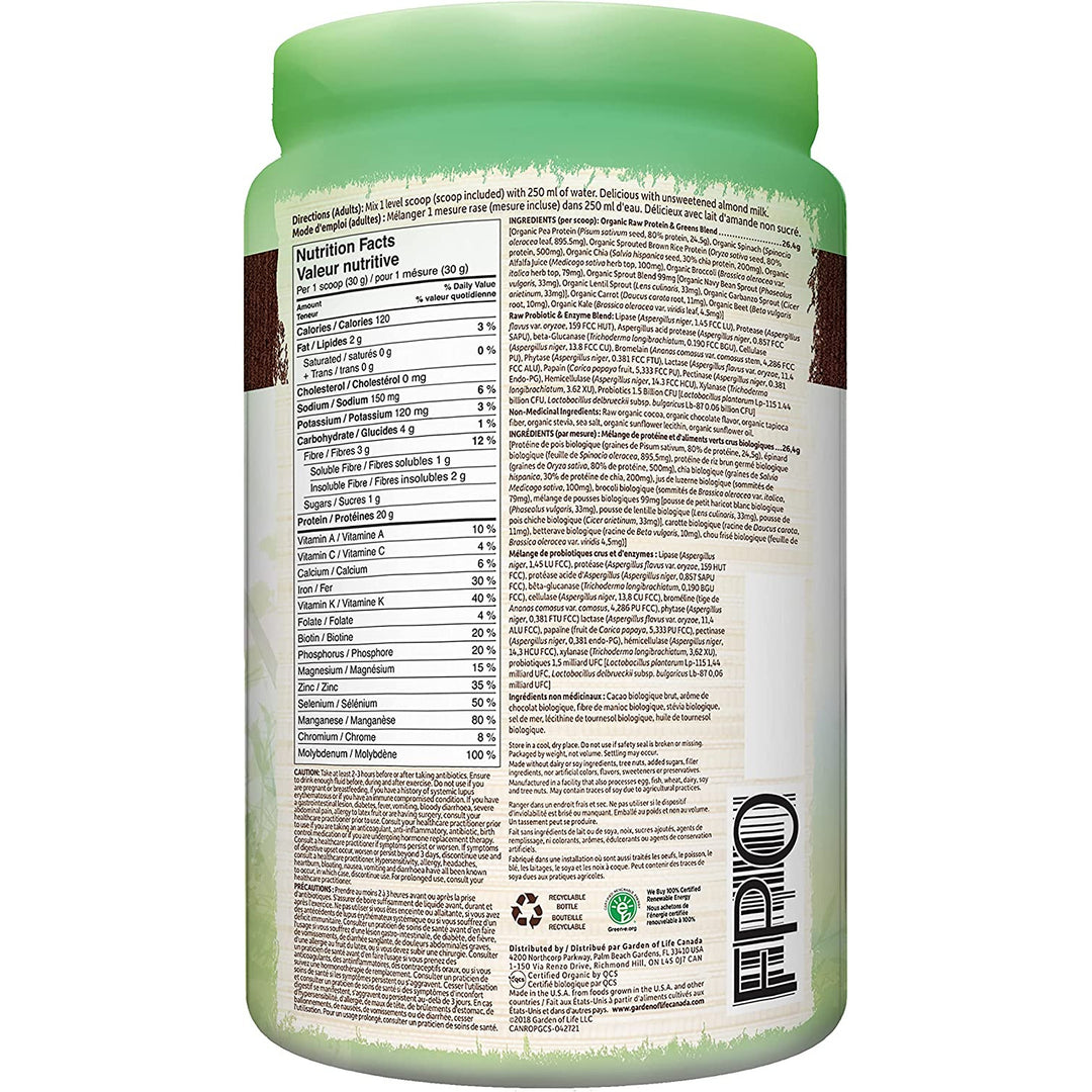 Garden of Life Raw Organic Protein&Greens, organic plant formula, chocolate flavour, 610g