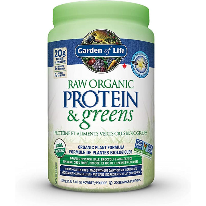 Garden of Life Raw Organic Protein&Greens, organic plant formula, real raw vanilla flavour, 550g
