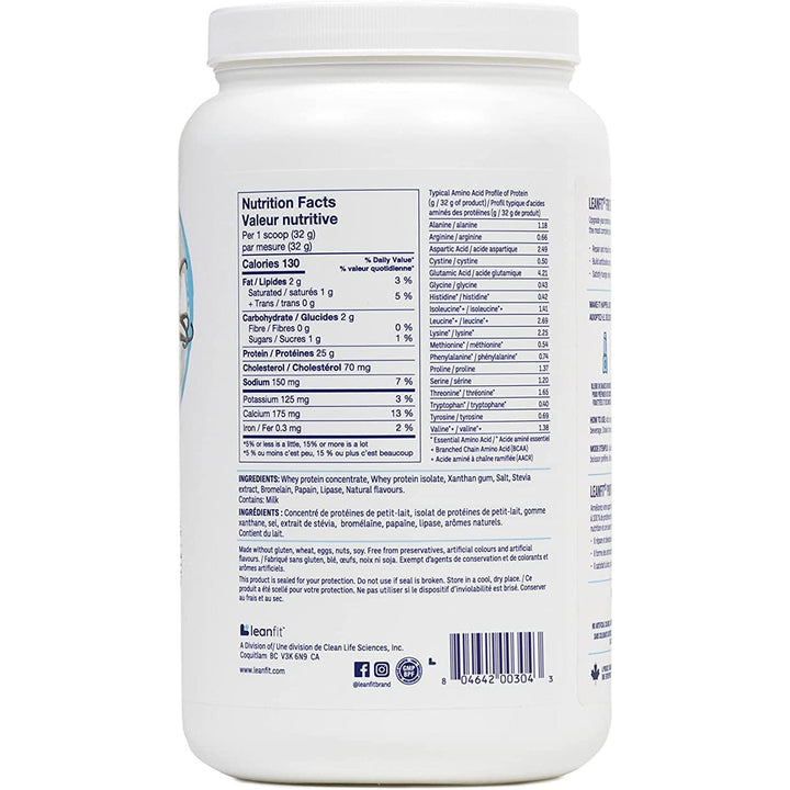 Leanfit Whey Protein drink mix, Vanilla Bean Flavour, 832g