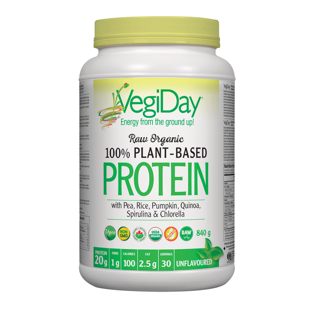 VegiDay Raw Organic 100% Plant-Based Protein wtih Pea, Rice, Pumpkin, Quinoa, Spirulina & Chlorella Unflavoured Powder