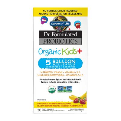 Garden of Life Dr. Formulated Probiotics, Organic Kids+, Strawberry Banana Chewables
