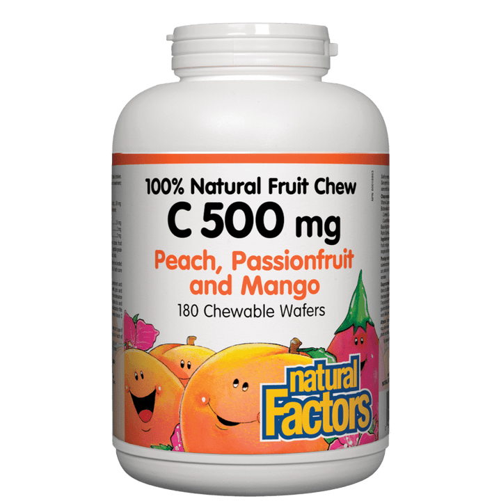 C 500 mg 100% Natural Fruit Chew, Peach, Passionfruit and Mango Chewable Wafers