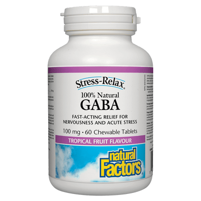 100% Natural GABA 100 mg, Tropical Fruit Flavour, Stress-Relax Chewable Tablets