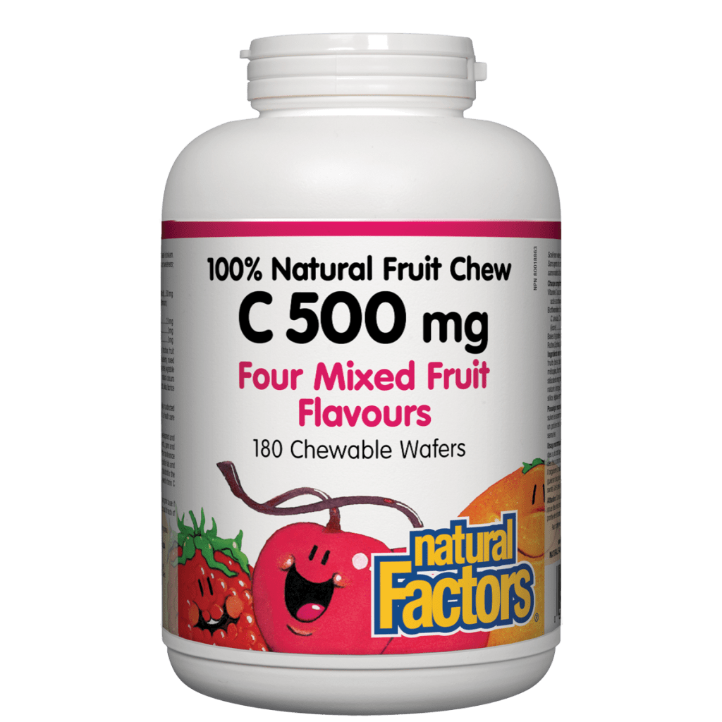 C 500 mg 100% Natural Fruit Chew, Four Mixed Fruit Flavours Chewable Wafers