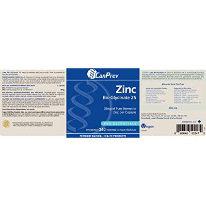 Canprev Zinc Bisglycinate 25, Pro Essentials Vegetarian Capsules